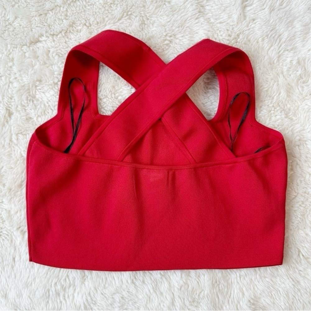 H&M Women Red Ribbed Cross Back Crop Top LARGE Preppy Bodycon Contemporary - Picture 4 of 8